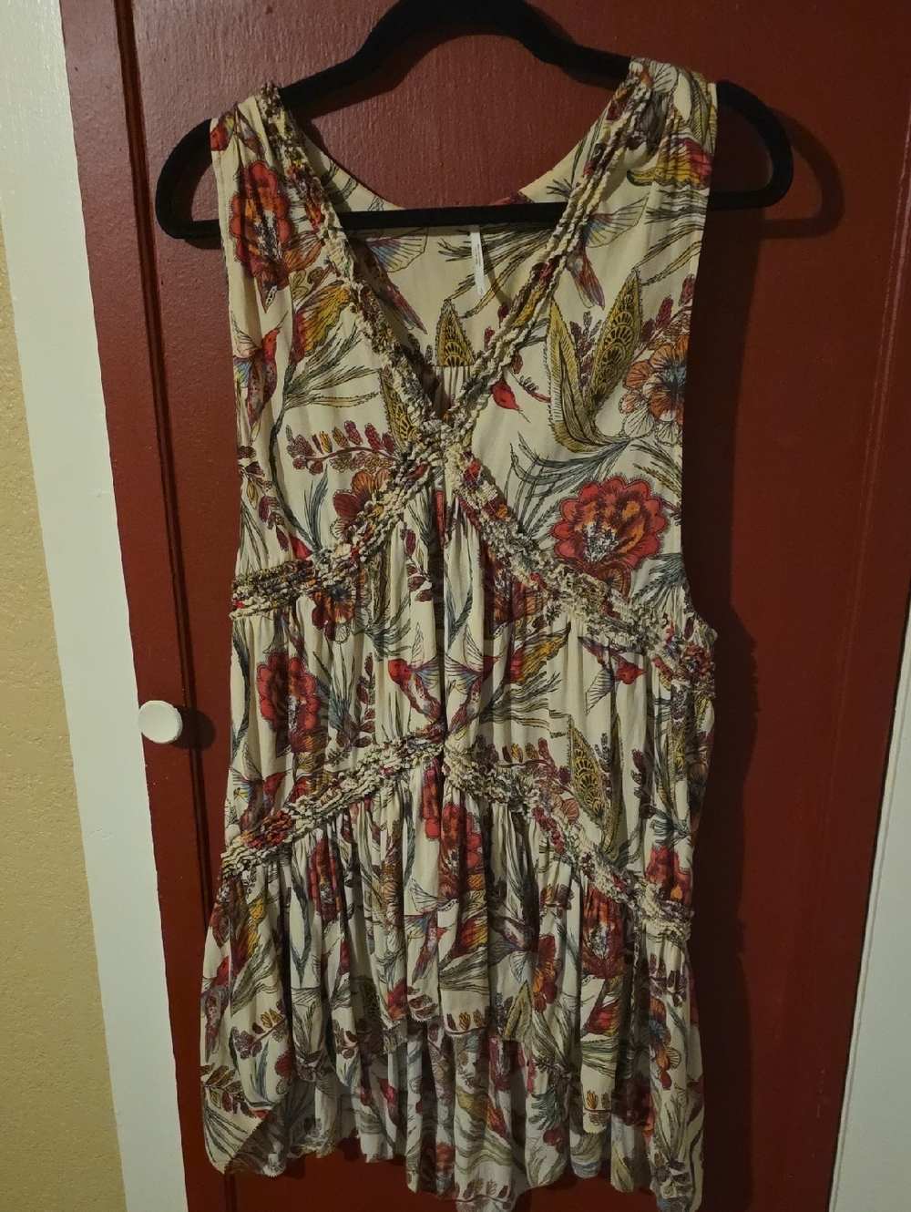 Free People Sleeveless Floral Tiered Top in Cream and Red